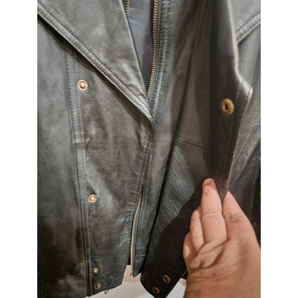 Papaleather USA black leather motorcycle flight JACKET full Zip‎ Black size L